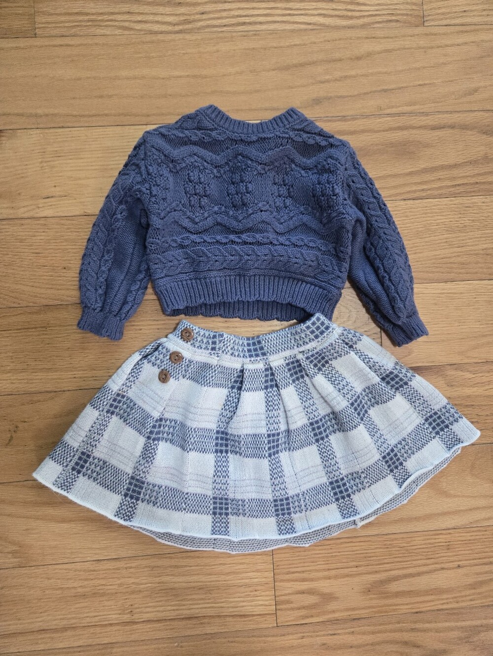 Tommy Bahama Blue Knit Sweater & Plaid Skirt Set for Toddler Girl 18 M